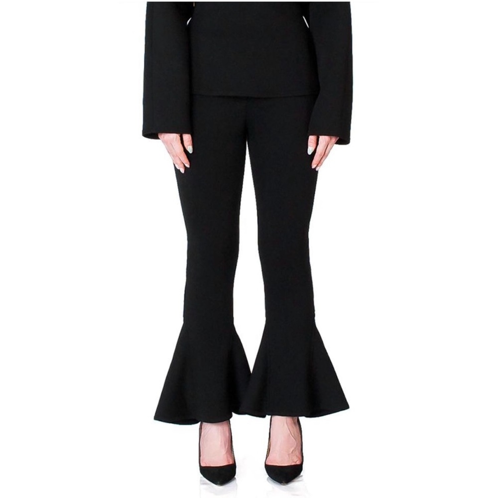 Beaufille Polyester Rayon Pants 2 Black Flared Hem Bell Bottom Stretch Disco